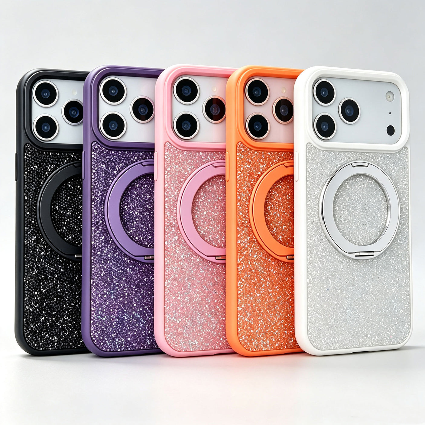 iPhone 17 Pro Carcasa Glitter Diamantes con Anillo Magsafe