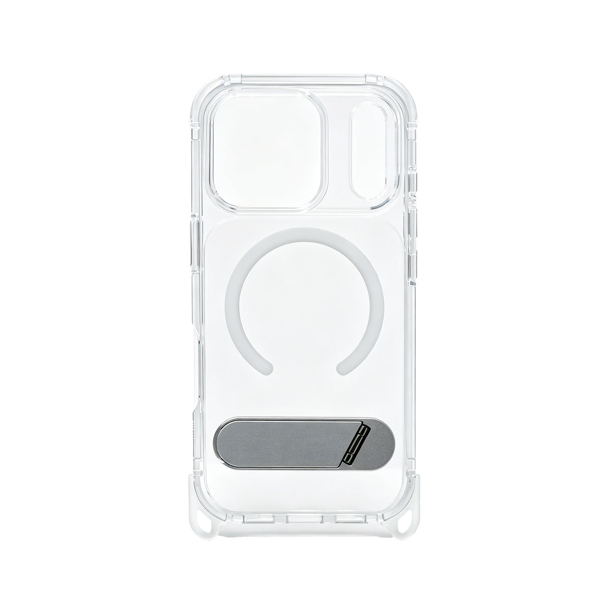 iPhone 17 Carcasa MagSafe Transparente Reforzada con Soporte y Agujeros para Cordón