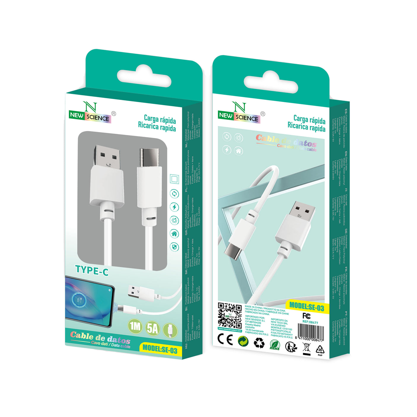 Cabo USB para Tipo C 5A 1M SE-03