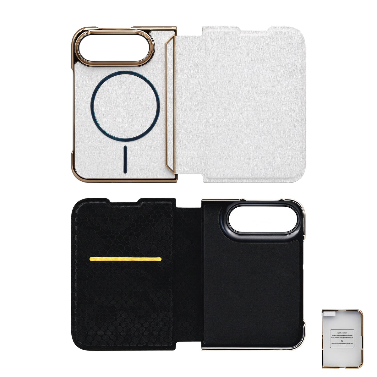 iPhone Duo Carcasa MagSafe Tipo Libro Piel con Borde Metálico + Tarjetero