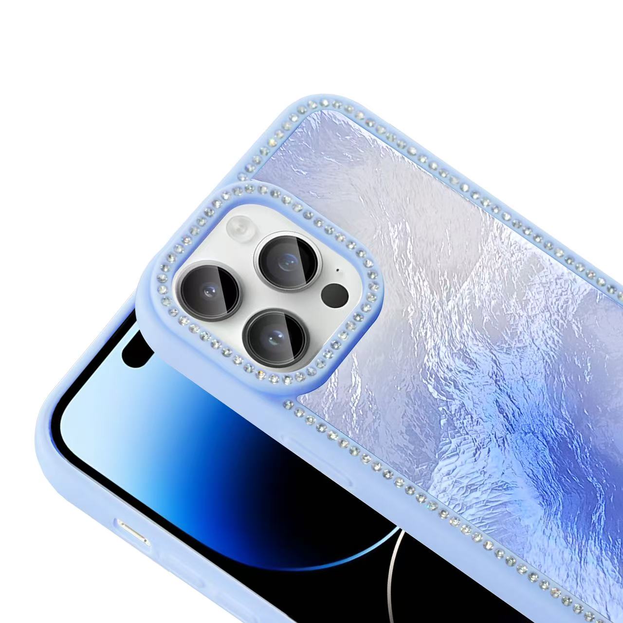 iPhone 13 / iPhone 14 Funda Brillante con Borde de Diamantes
