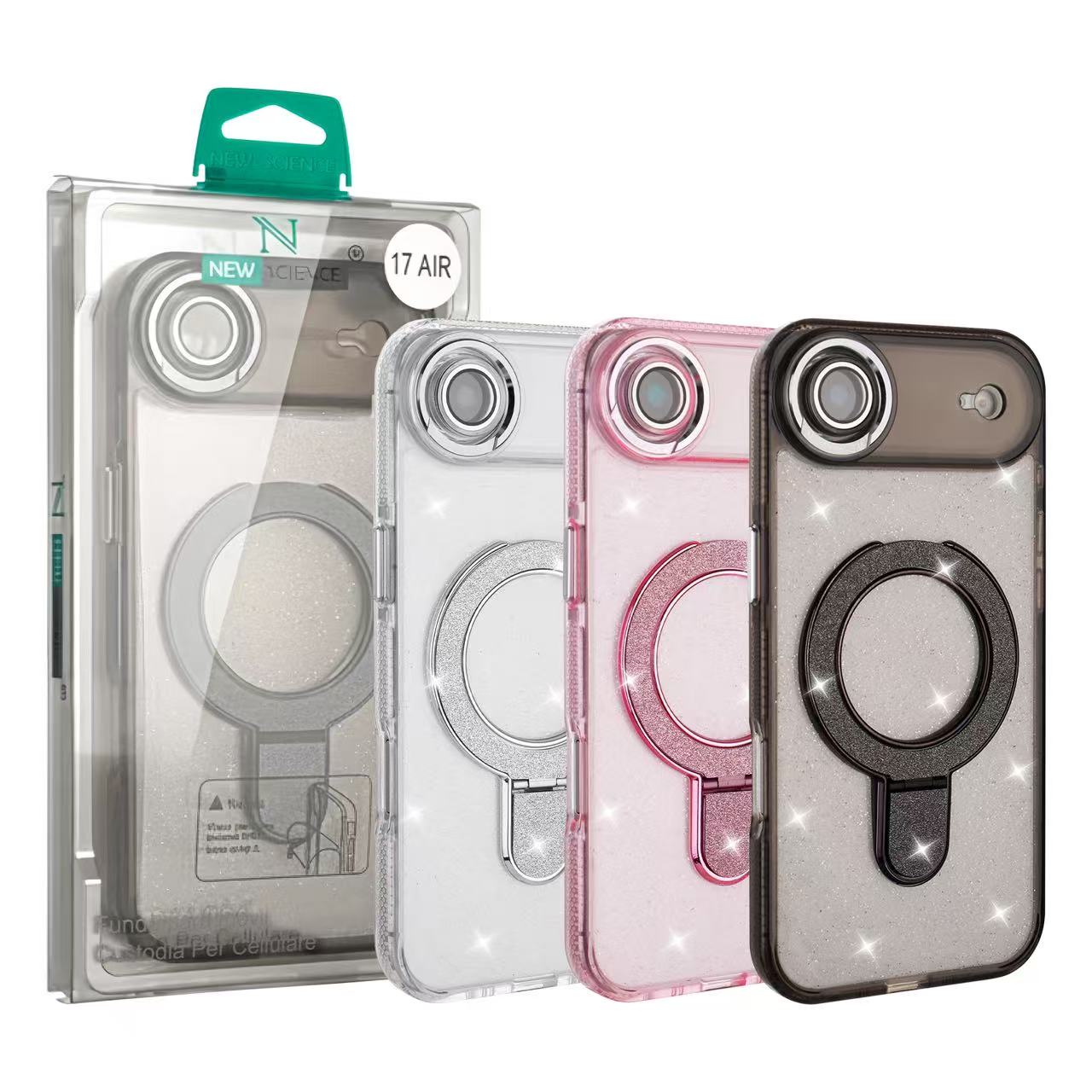 iPhone 17 Funda con Purpurina y Anillo