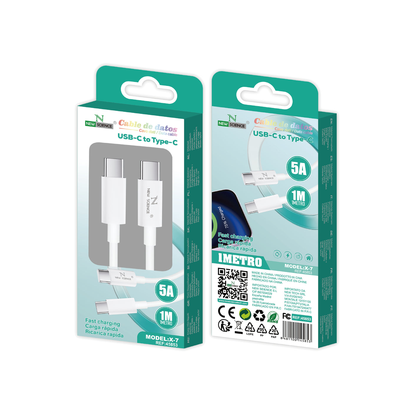 Cable PD USB-C a Type C 5A X-7