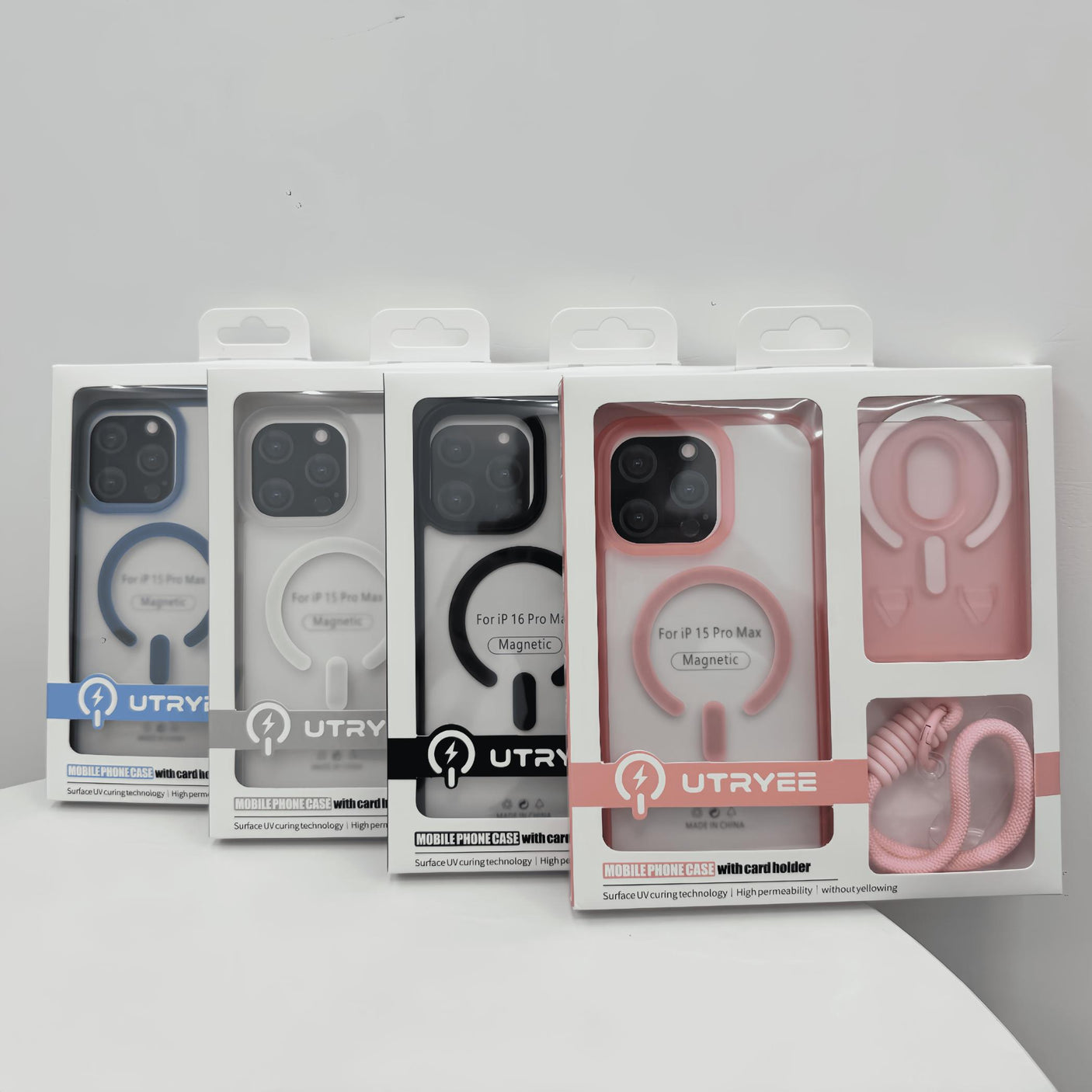 iPhone 15 Pro Max Funda magnética 3 en 1 con tarjetero y cuerda