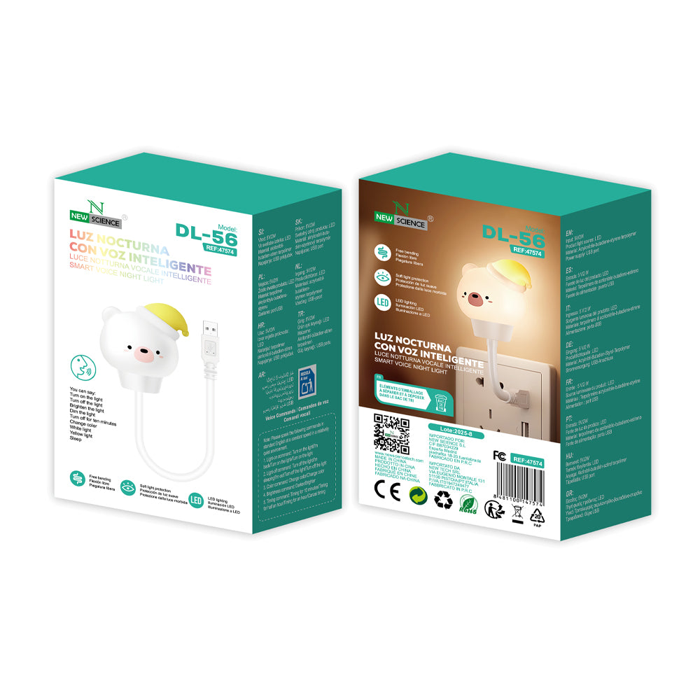 Luz Nocturna con Voz Inteligente Diseño Oso DL-56