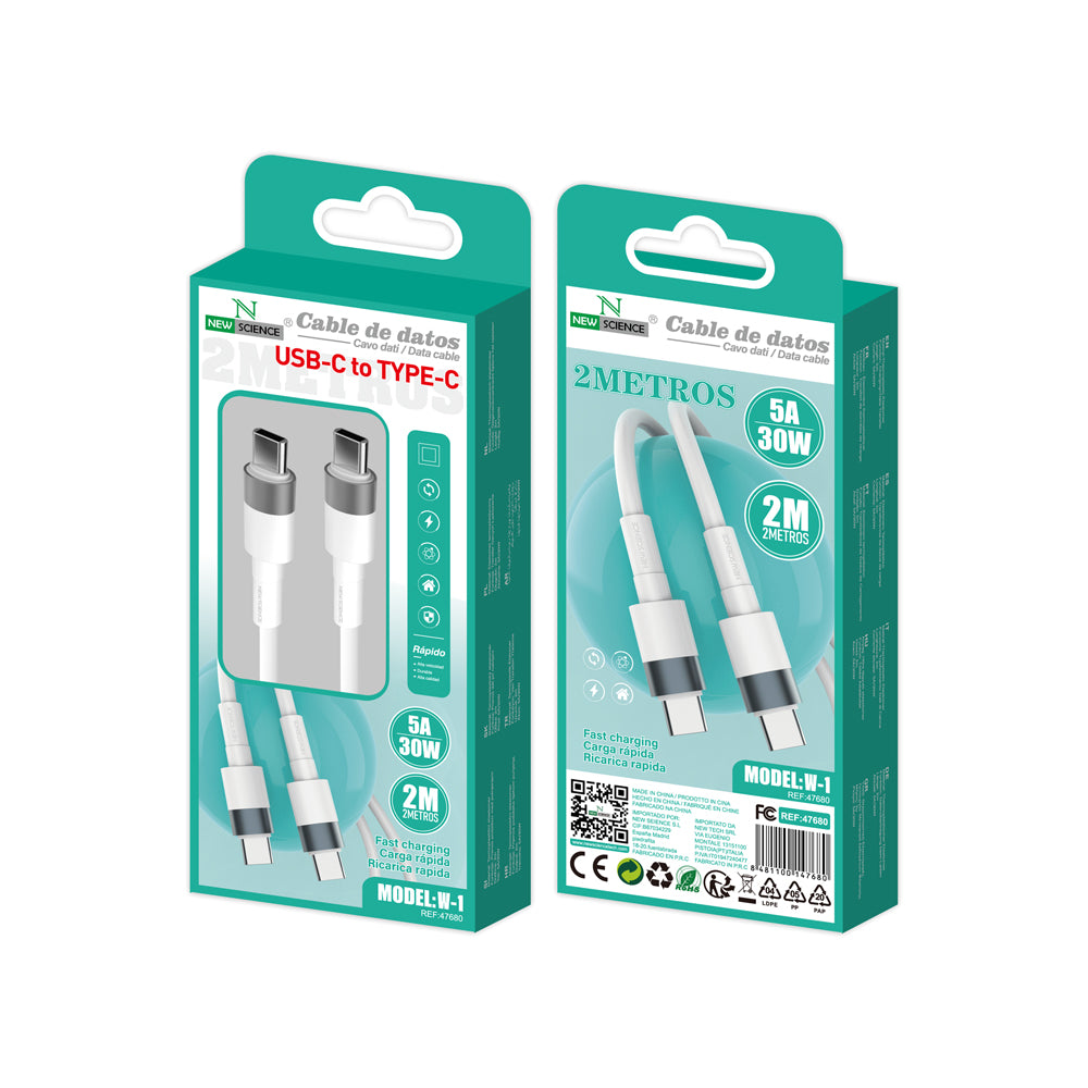 Cable PD USB-C a Type-C 5A/30W 2M W-1
