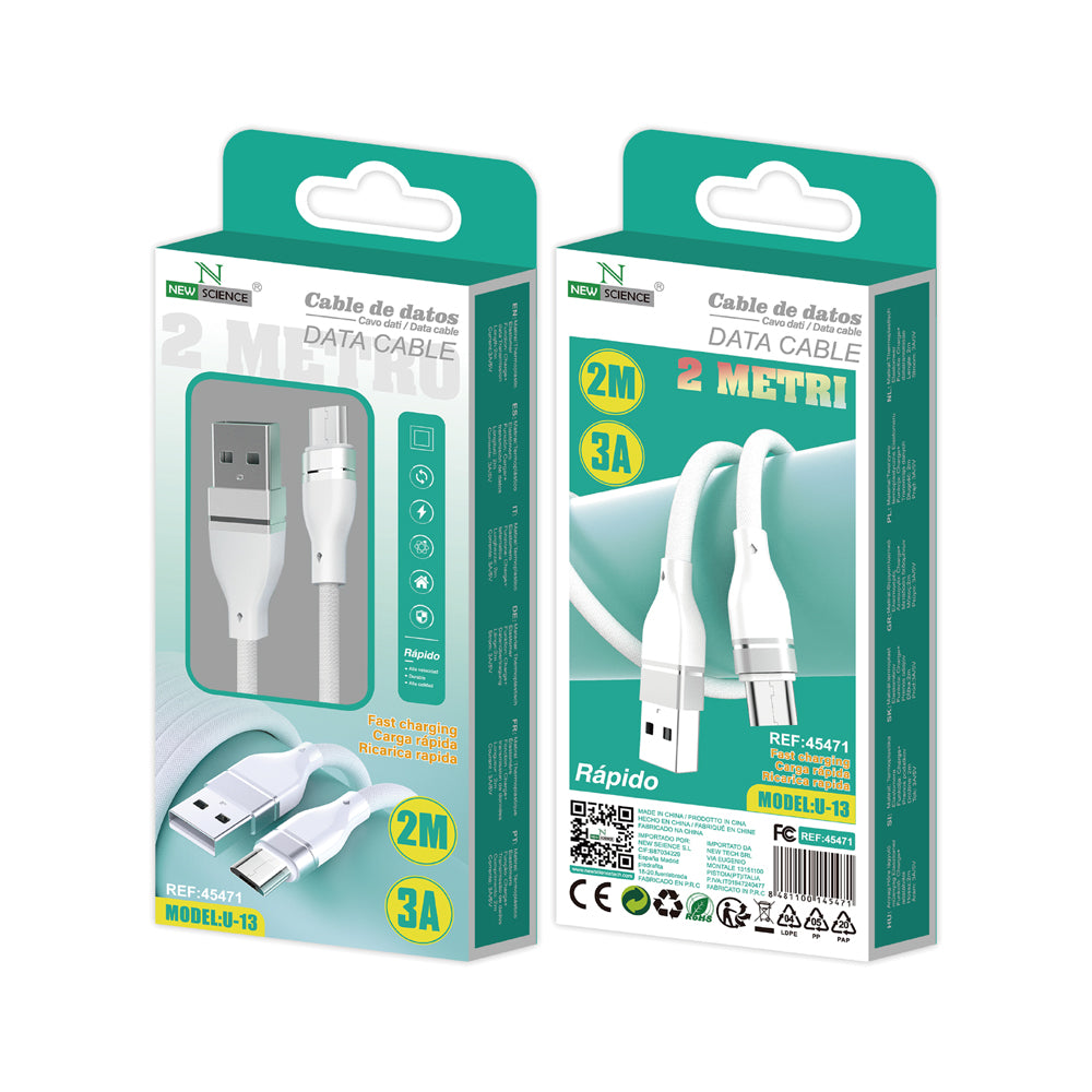 Cable Nylon USB a Micro USB 3A 2M U-13