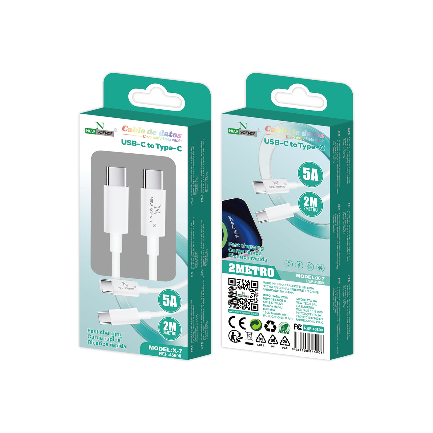 Cable PD USB-C a Type C 5A X-7