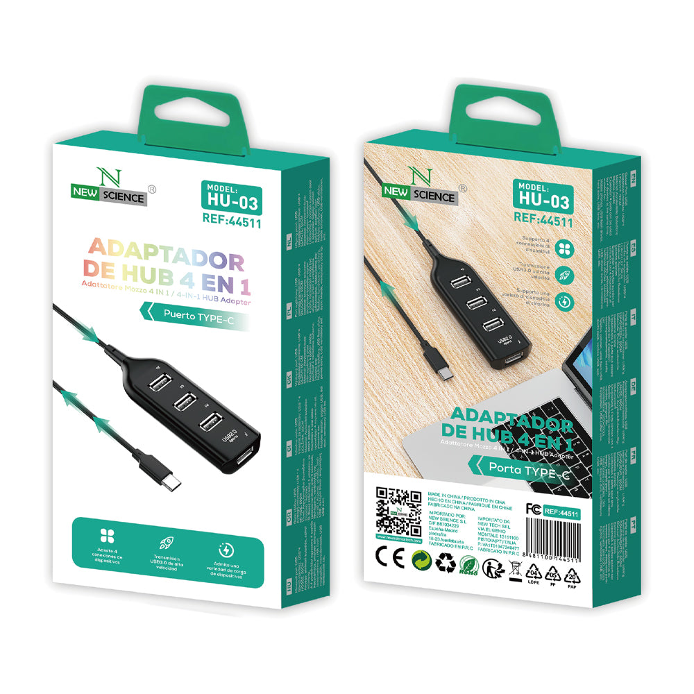 Adaptador HUB 4 em 1 Tipo C para USB 3.0 HU-03