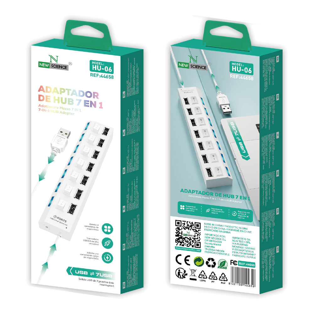 Adaptador HUB 7EN1 USB A USB 2.0 Con Interruptor HU-06