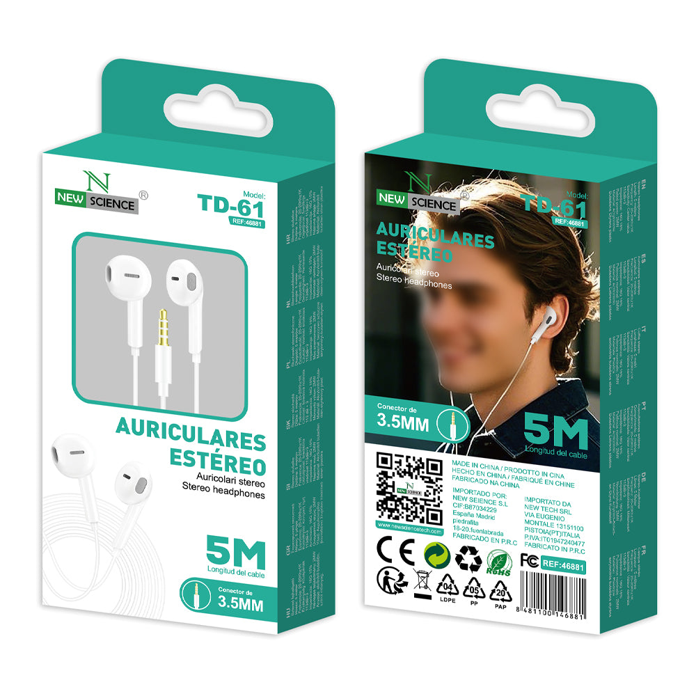 Auriculares estereo para JACK 5M TD-61