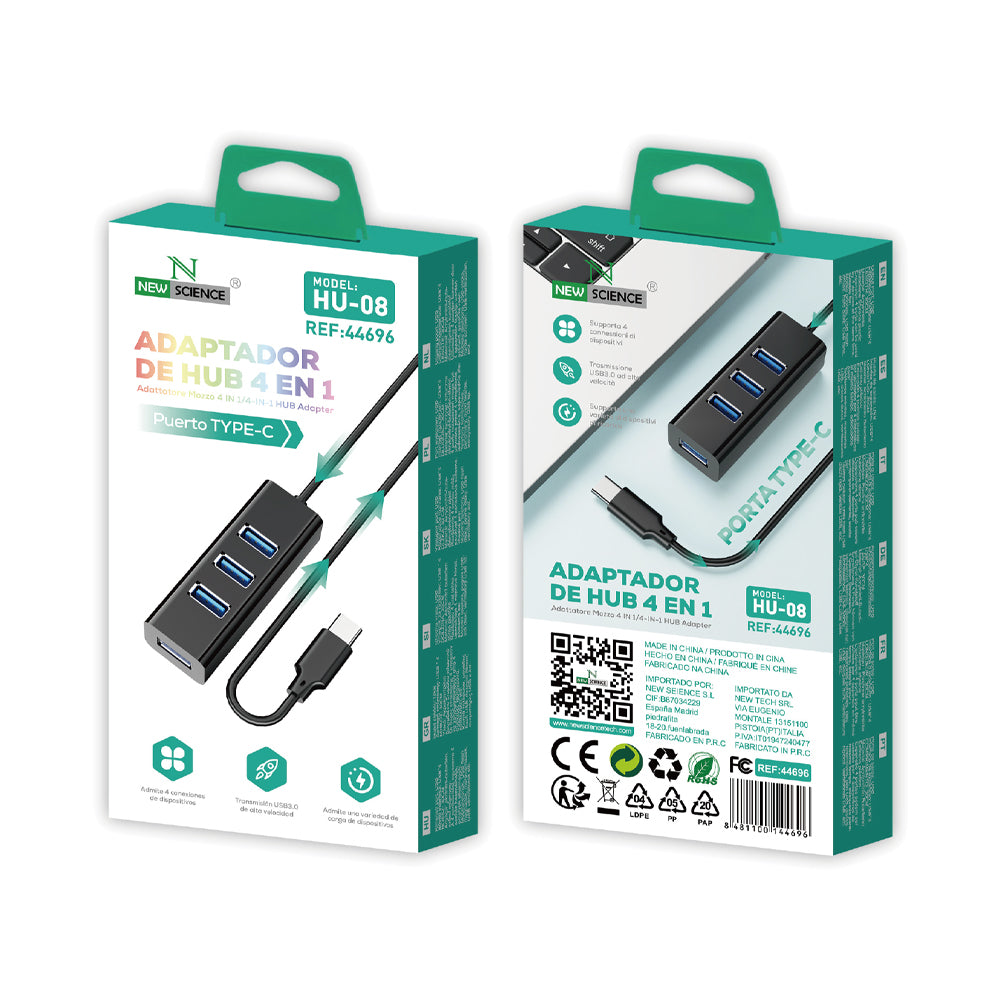 Adaptador HUB 4EN1 TypeC a USB 3.0 HU-08