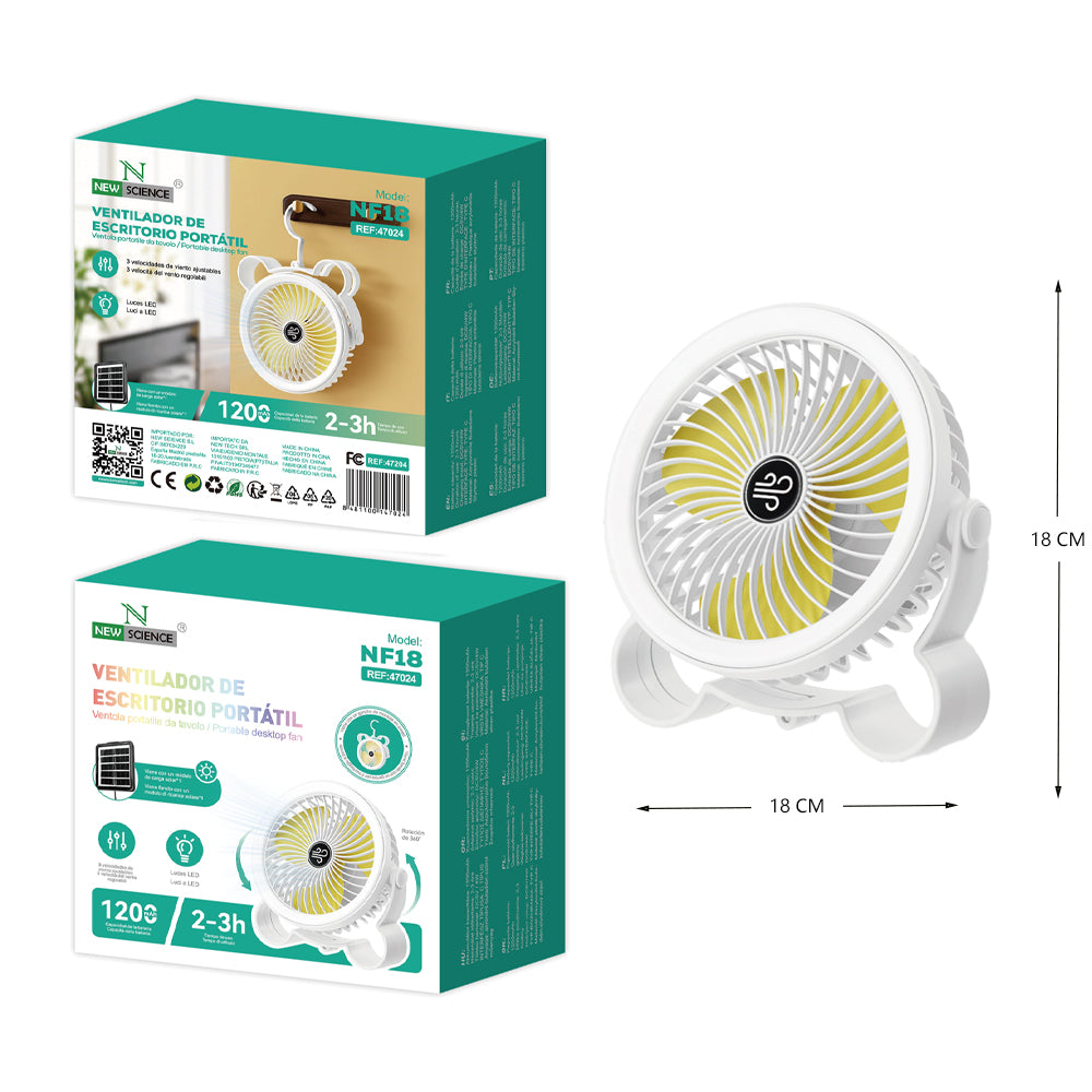 Ventilador de Escritorio Portátil 1200Mah con Panel Solar Modelo NF18