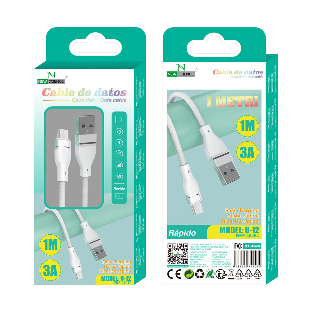 Cable USB a Micro 3A 1 Metros U-12