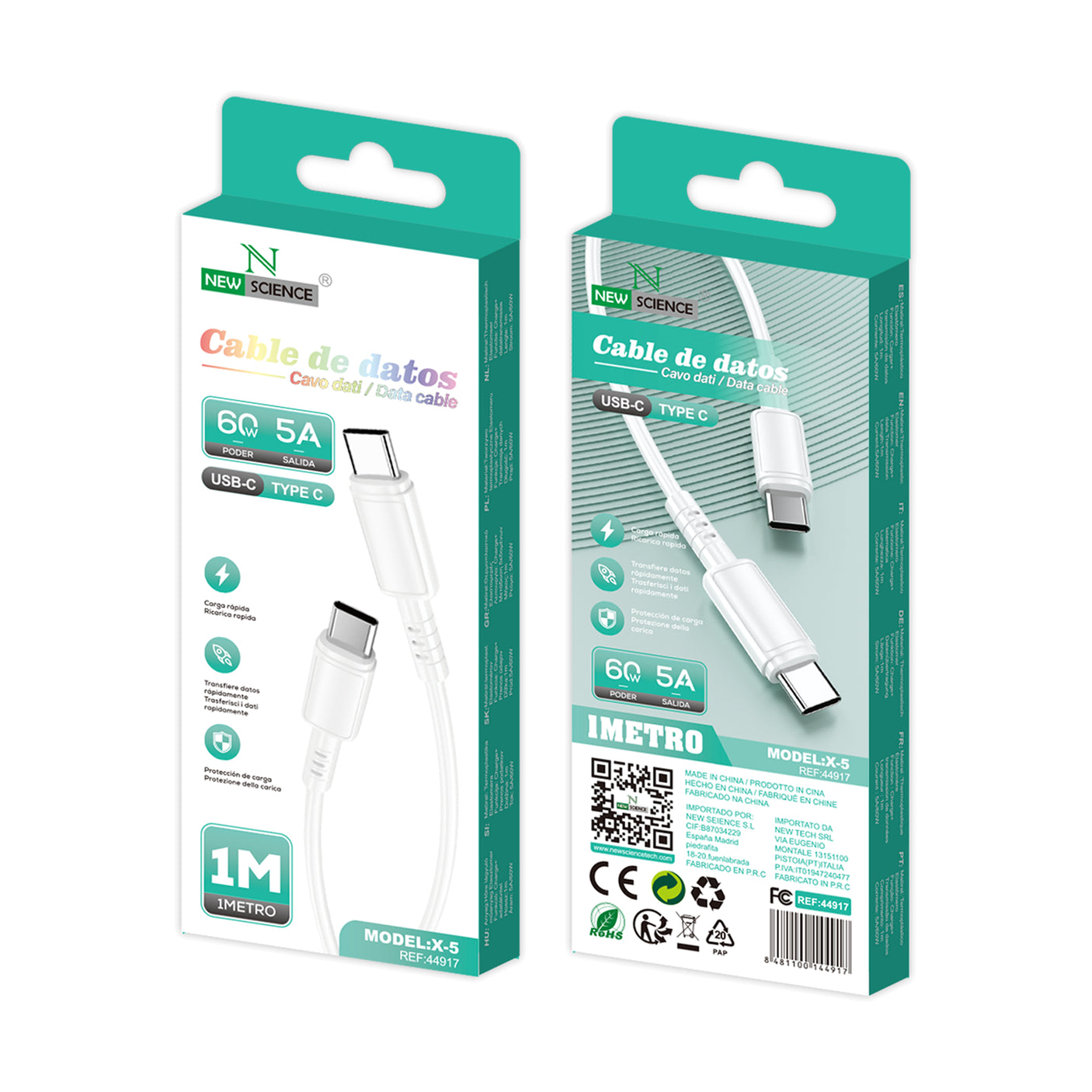 Cable PD USB-C a Type C 5A/60W 1M X-5