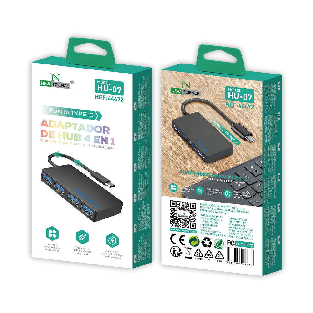 Adaptador HUB 4 em 1 Tipo C para USB 3.0 HU-07