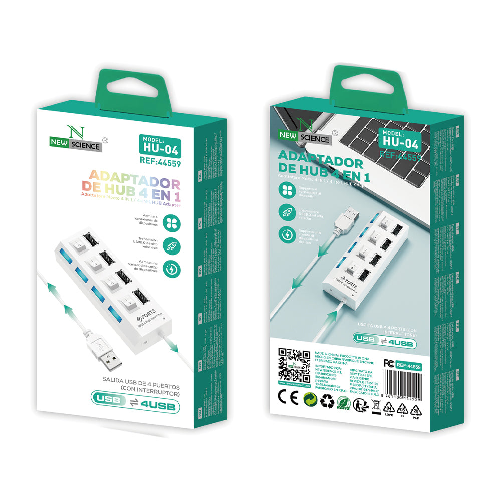 Adaptador HUB 4EN1 USB a USB 2.0 (Con interruptor) HU-04