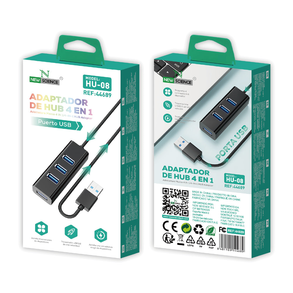 Adaptador HUB 4EN1 USB a USB 3.0 HU-08