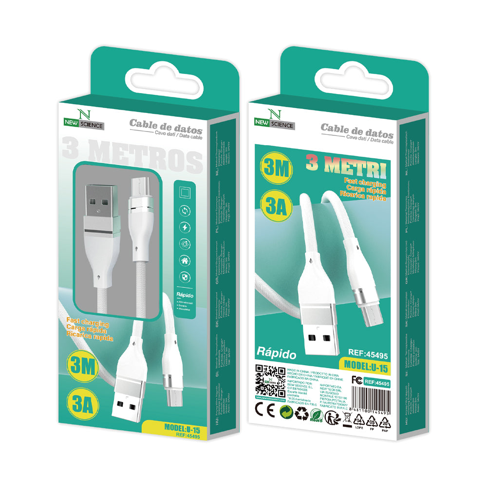 Cable Nylon USB a Micro 3A 3 Metros U-15