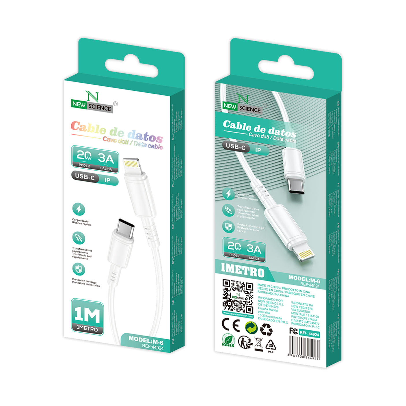 Cable PD USB-C a Lightning iPhone 3A/20W 1M M-6