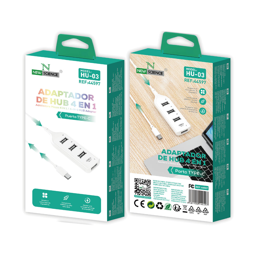 Adaptador HUB 4 em 1 Tipo C para USB 3.0 HU-03