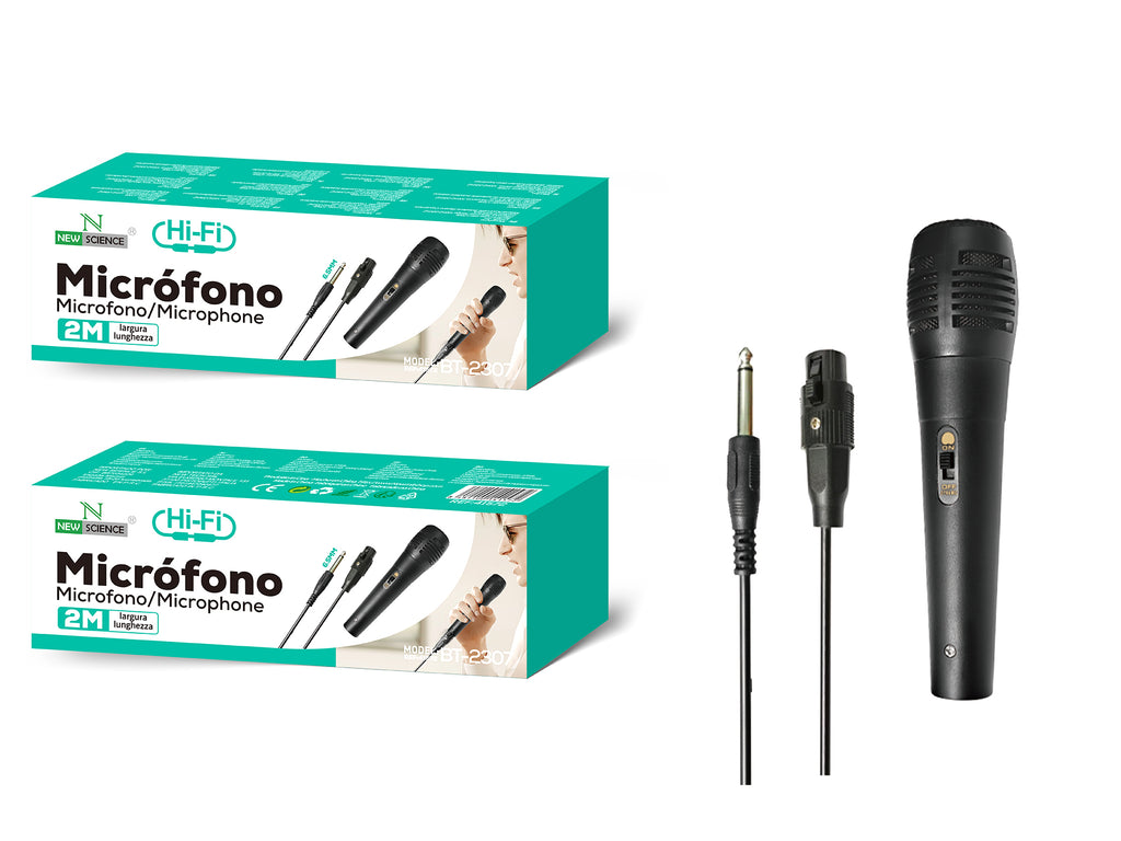 Micrófono Vocal Dinámico con cable 2 metros Conexión Jack 6,5mm y Botón On/Off Modelo BT-2307