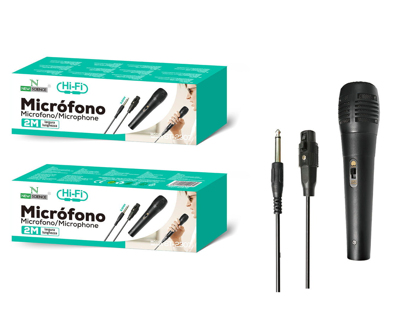 Micrófono Vocal Dinámico con cable 2 metros Conexión Jack 6,5mm y Botón On/Off Modelo BT-2307