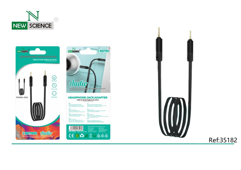Cable de Audio Estereo de 3.5mm Negro Modelo D10