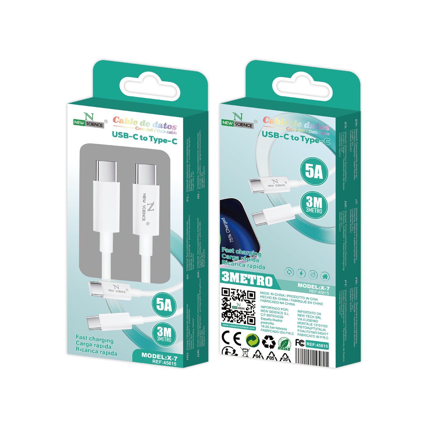 Cable PD USB-C a Type C 5A X-7