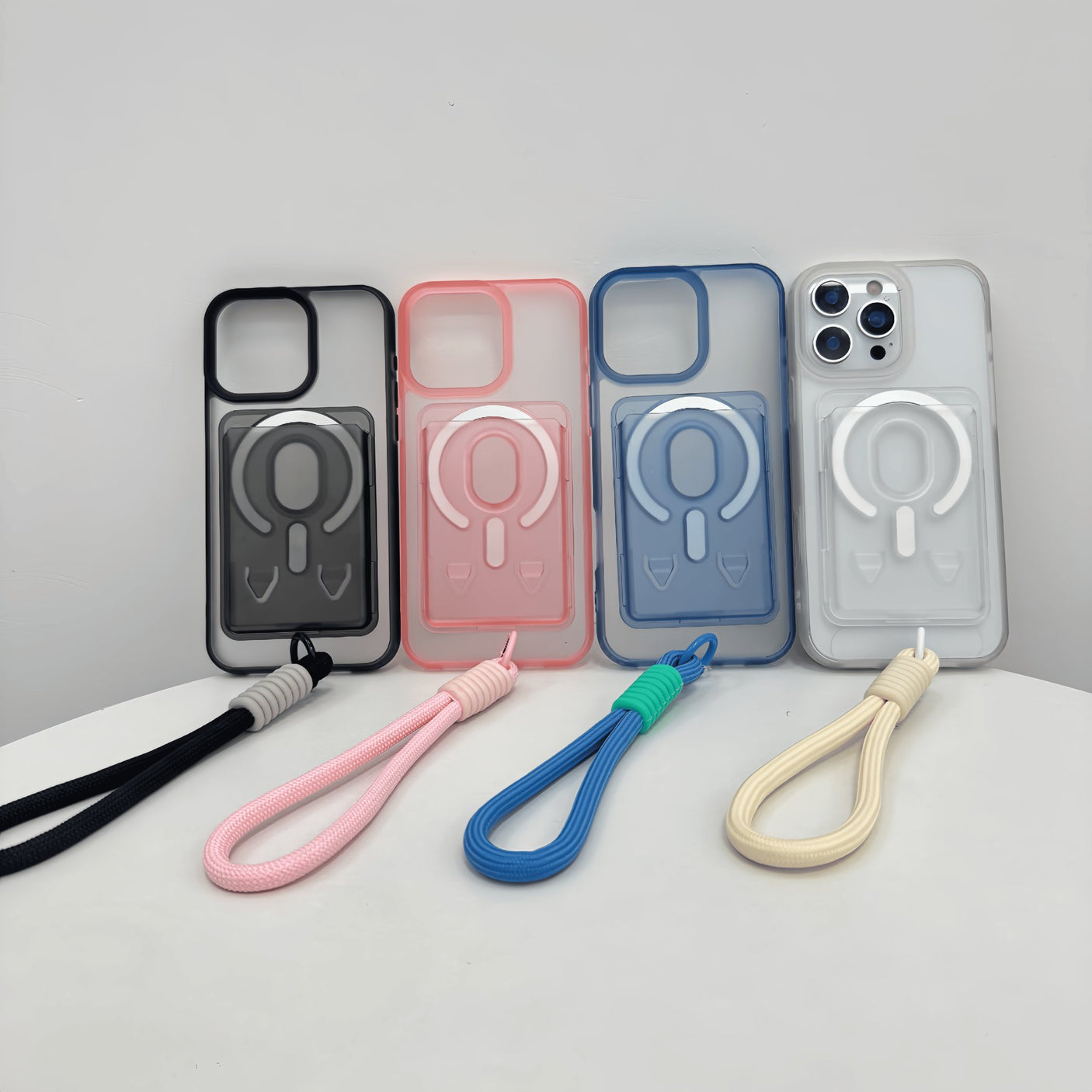 iPhone 15 Pro Max Funda magnética 3 en 1 con tarjetero y cuerda