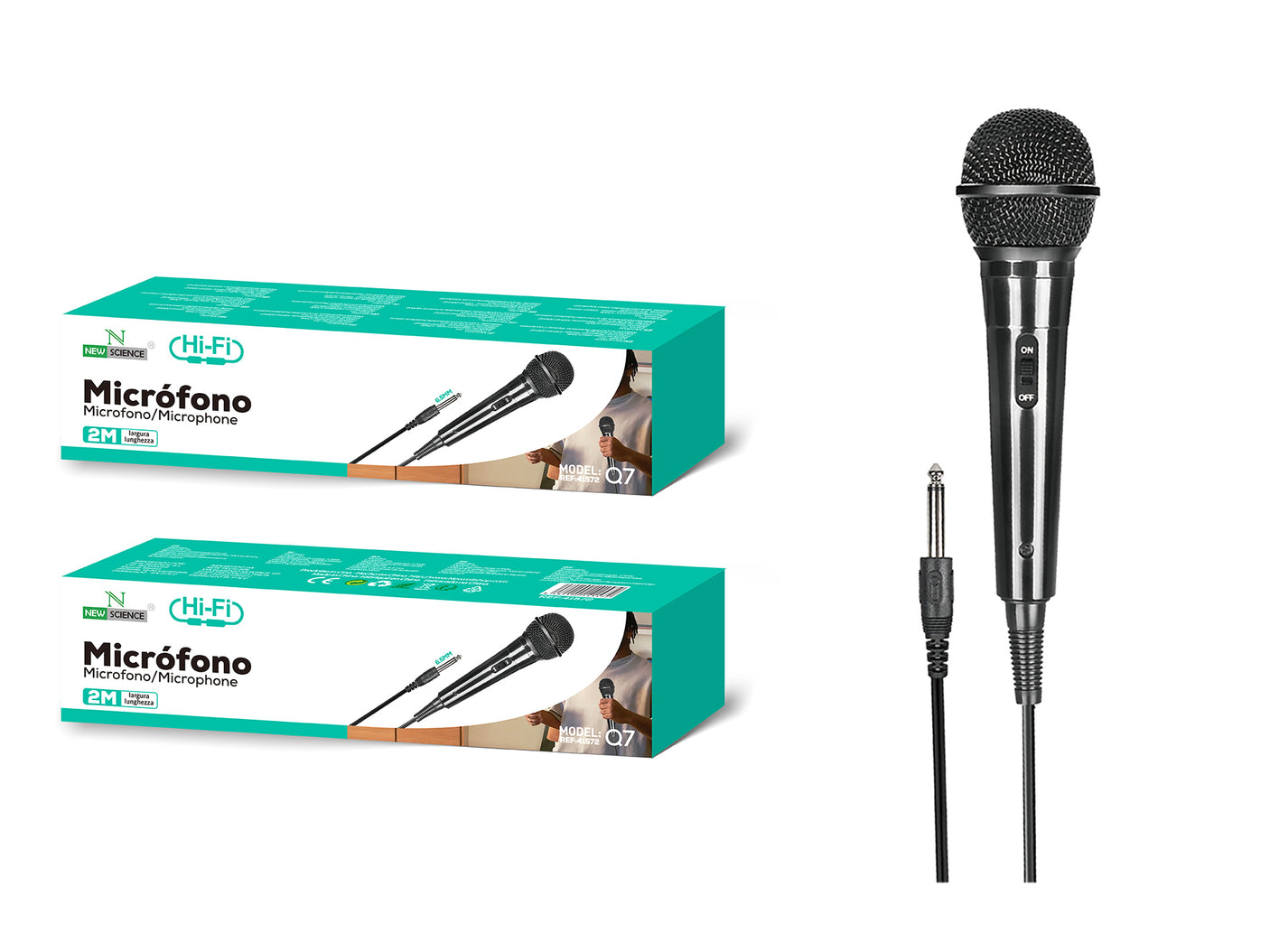 Micrófono Vocal Dinámico con cable 2 metros Conexión Jack 6,5mm y Botón On/Off  Modelo Q7