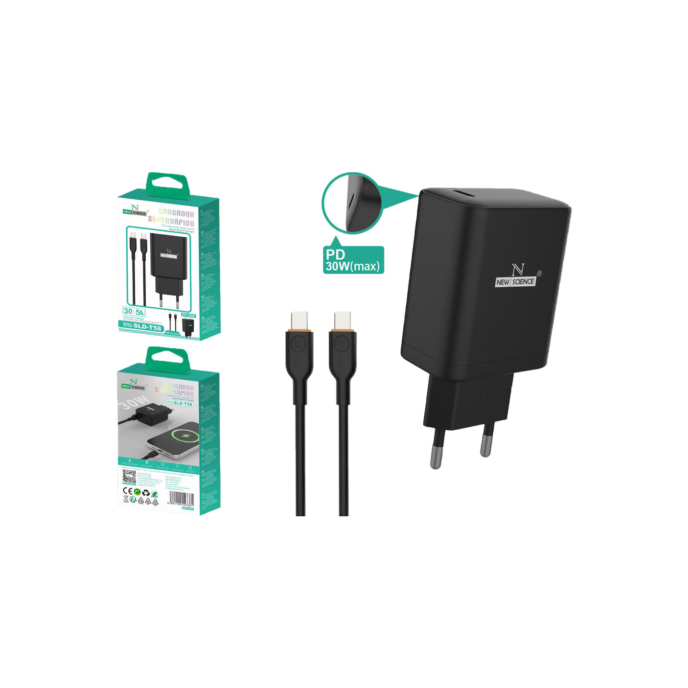 Cargador PD USB-C para Type C 30W/5A SLD-T58