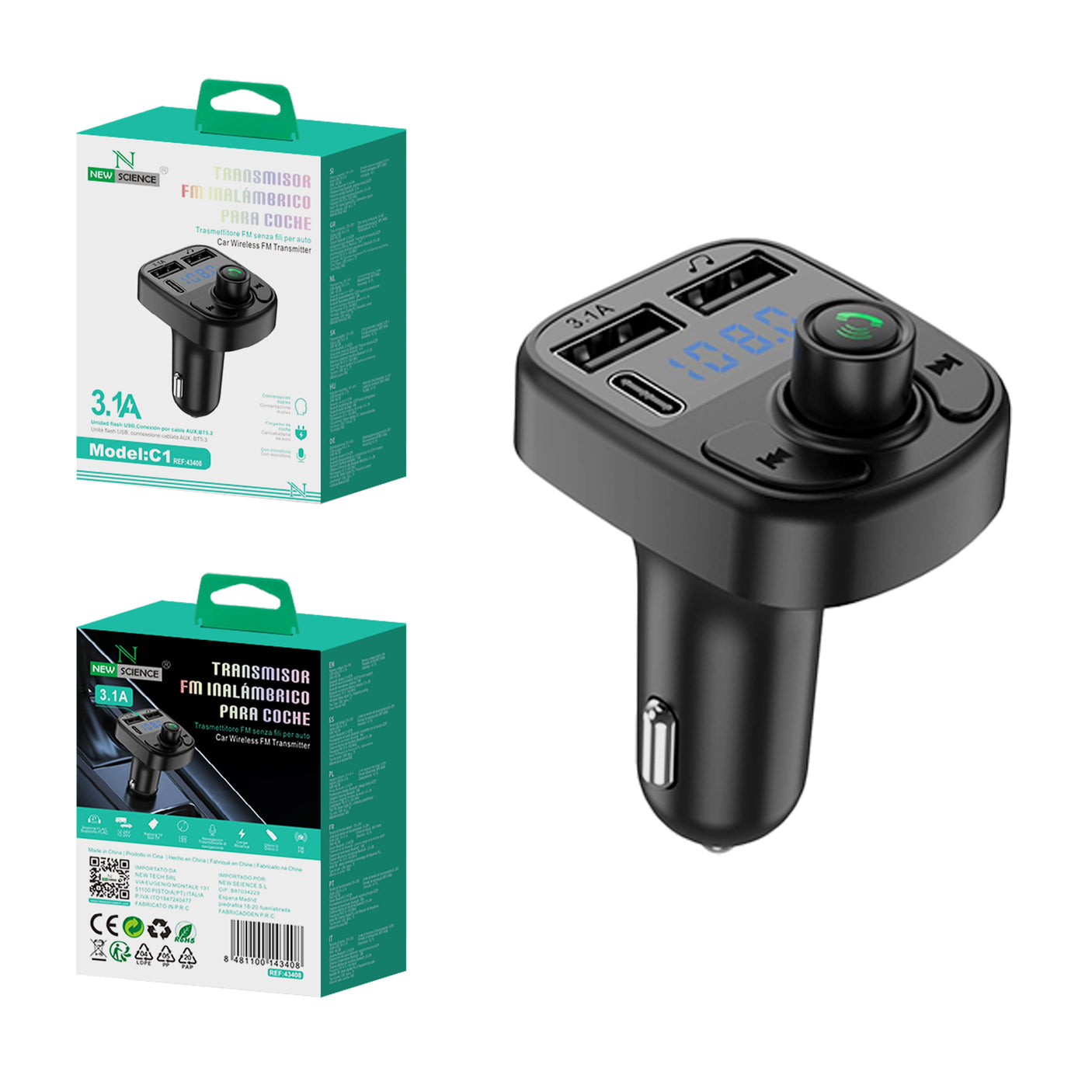 3.1A Transmisor FM Inalámbrico para Coche Modelo C1