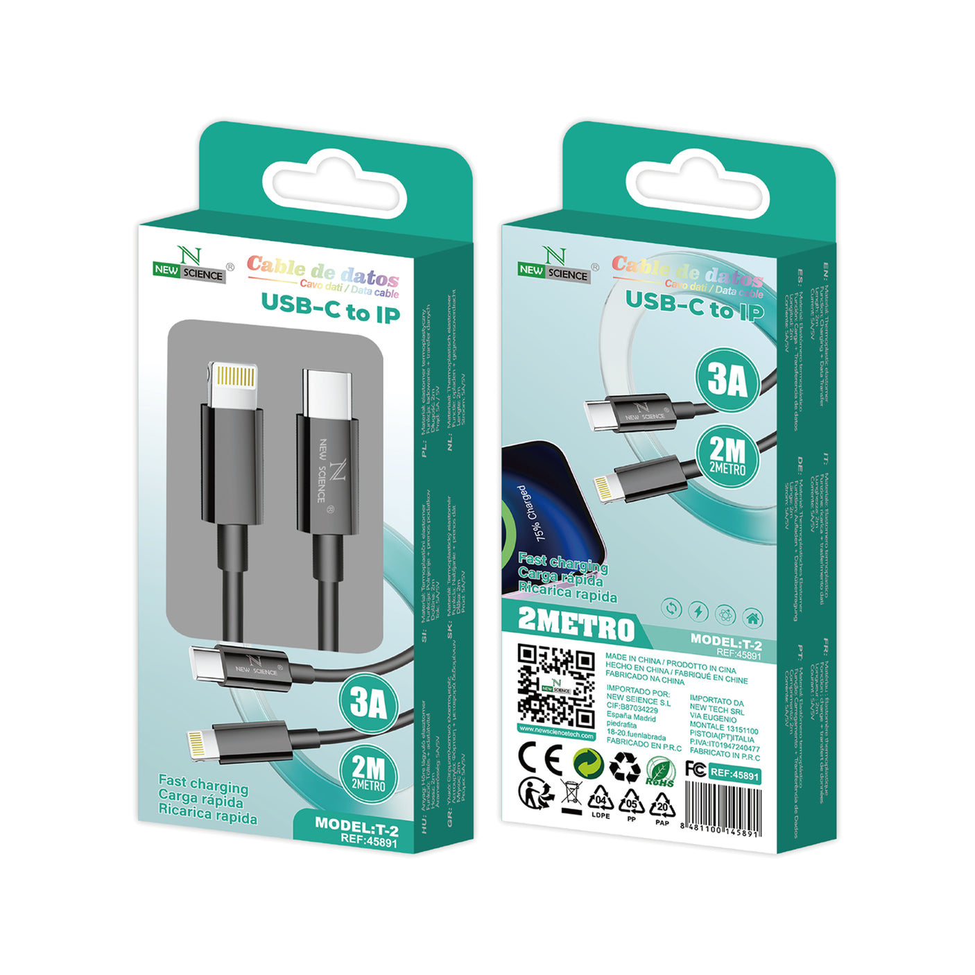 Cabo PD USB-C para iPhone 20W 1M T-2