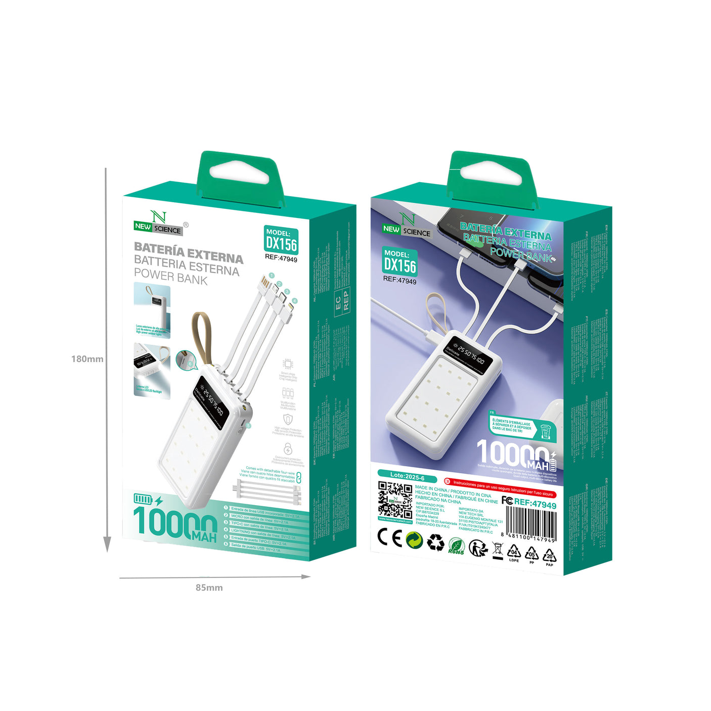 PowerBank con Potente Linterna DX156 10.000mAh 5V/2A