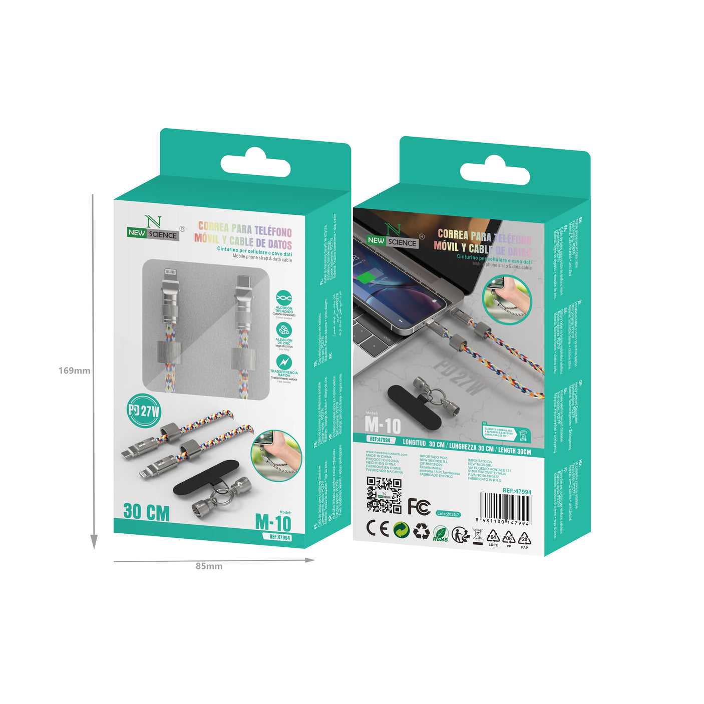 Cable Correa Nylon Trenzado PD USB-C a Lightning iPhone 27W 30CM, Modelo M-10