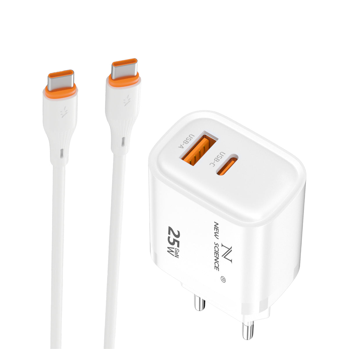 Cargador de 2 Puertos PD USB-C + USB-A 25W 3A Modelo:AC-203 Blanco