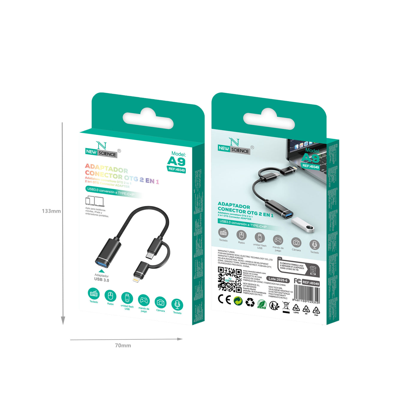 Adaptador USB 3.0 OTG con Salida Tipo C / iPhone Modelo A9