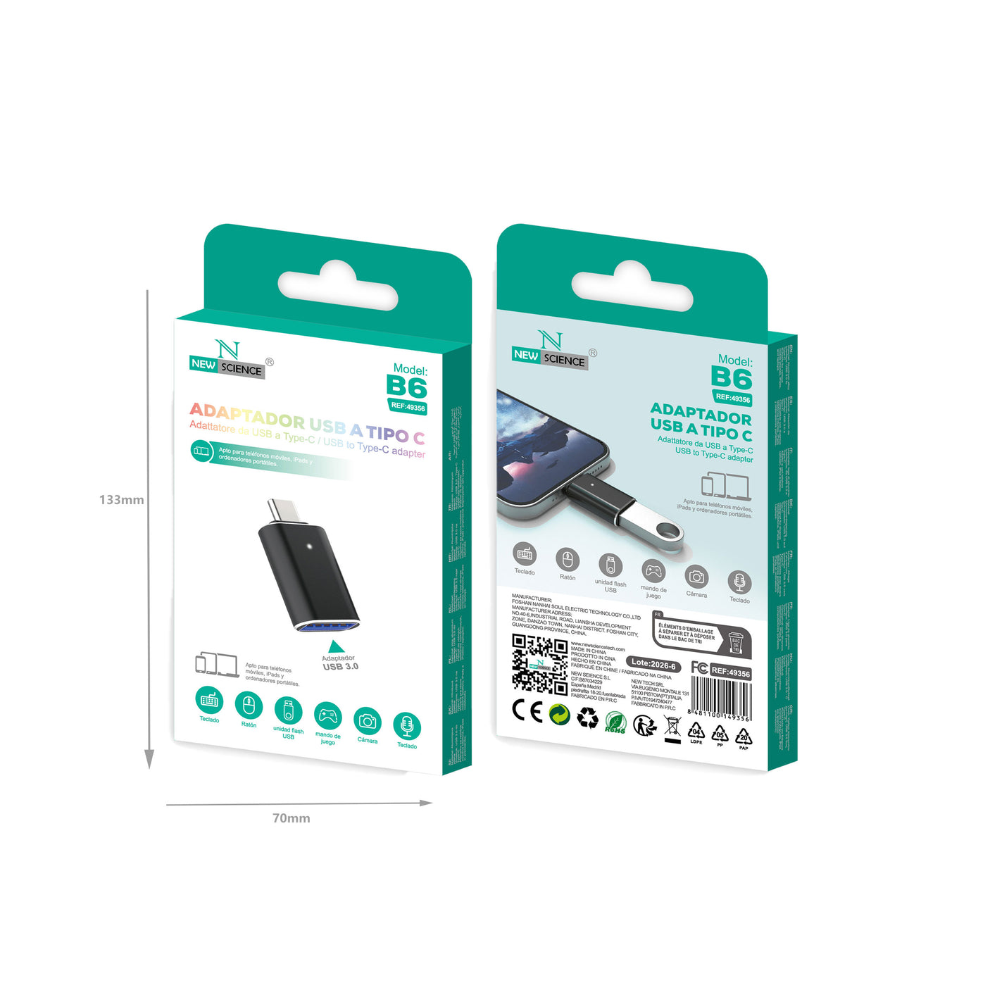 Adaptador OTG USB 3.0 a Tipo C Modelo B6