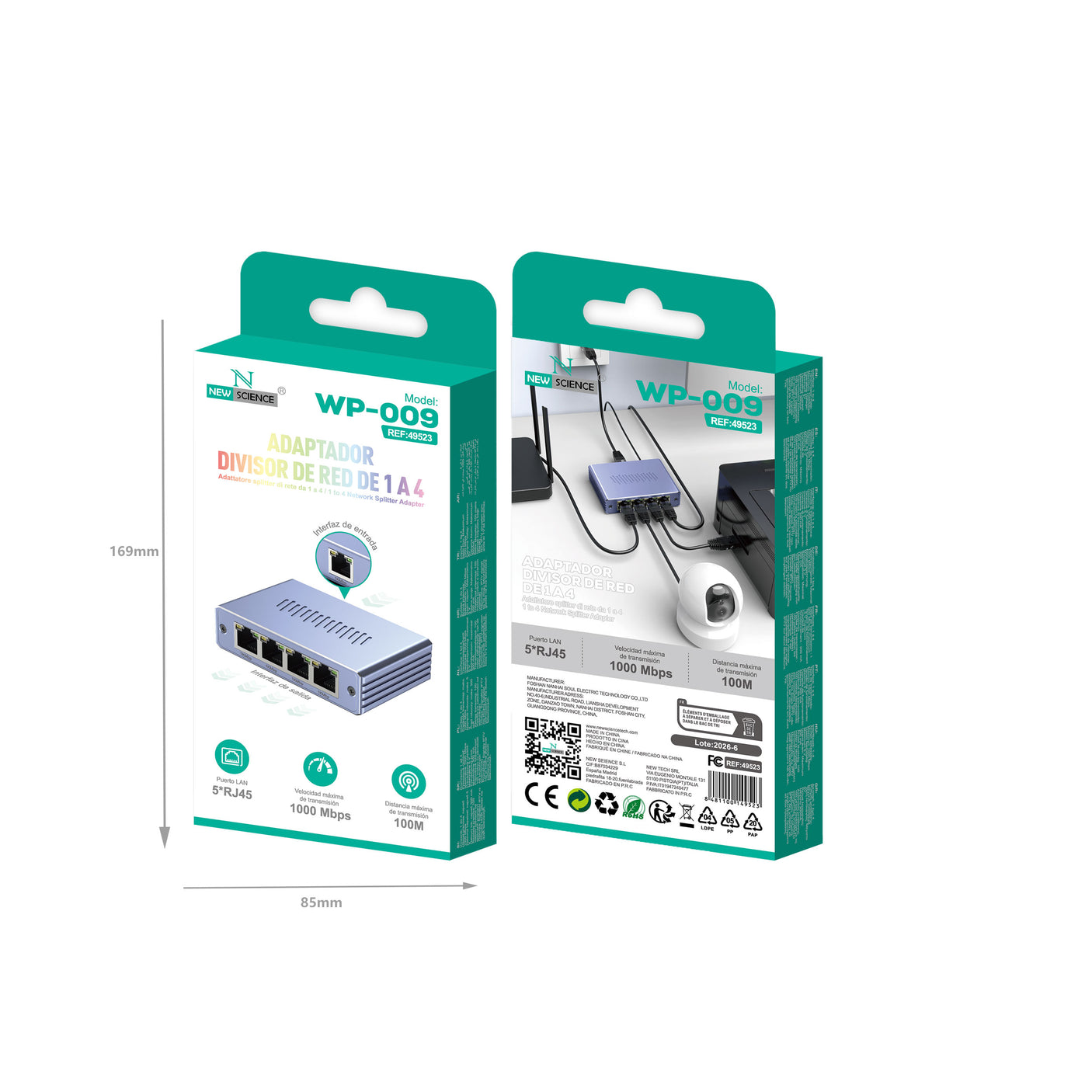 Adaptador Switch de Red Ethernet 1 a 4 RJ45 WP-009