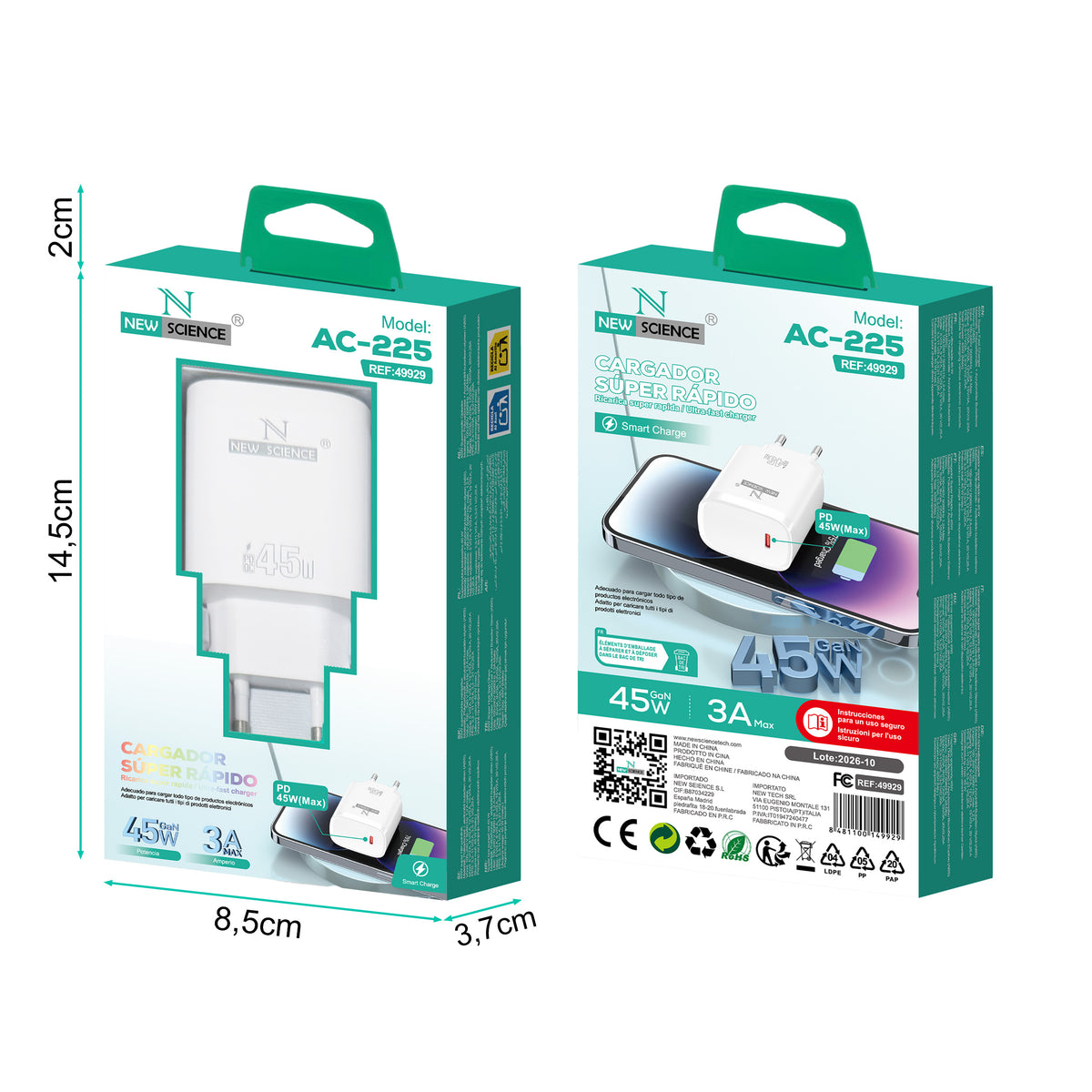 Adaptador / Enchufe PD USB-C 45W AC-225