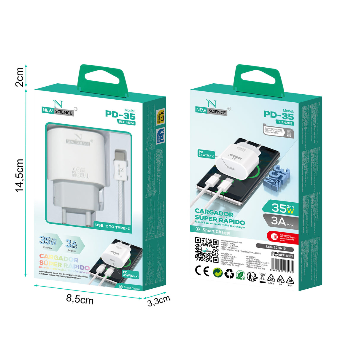 Cargador PD USB-C a Type C 35W 3A M:PD-35