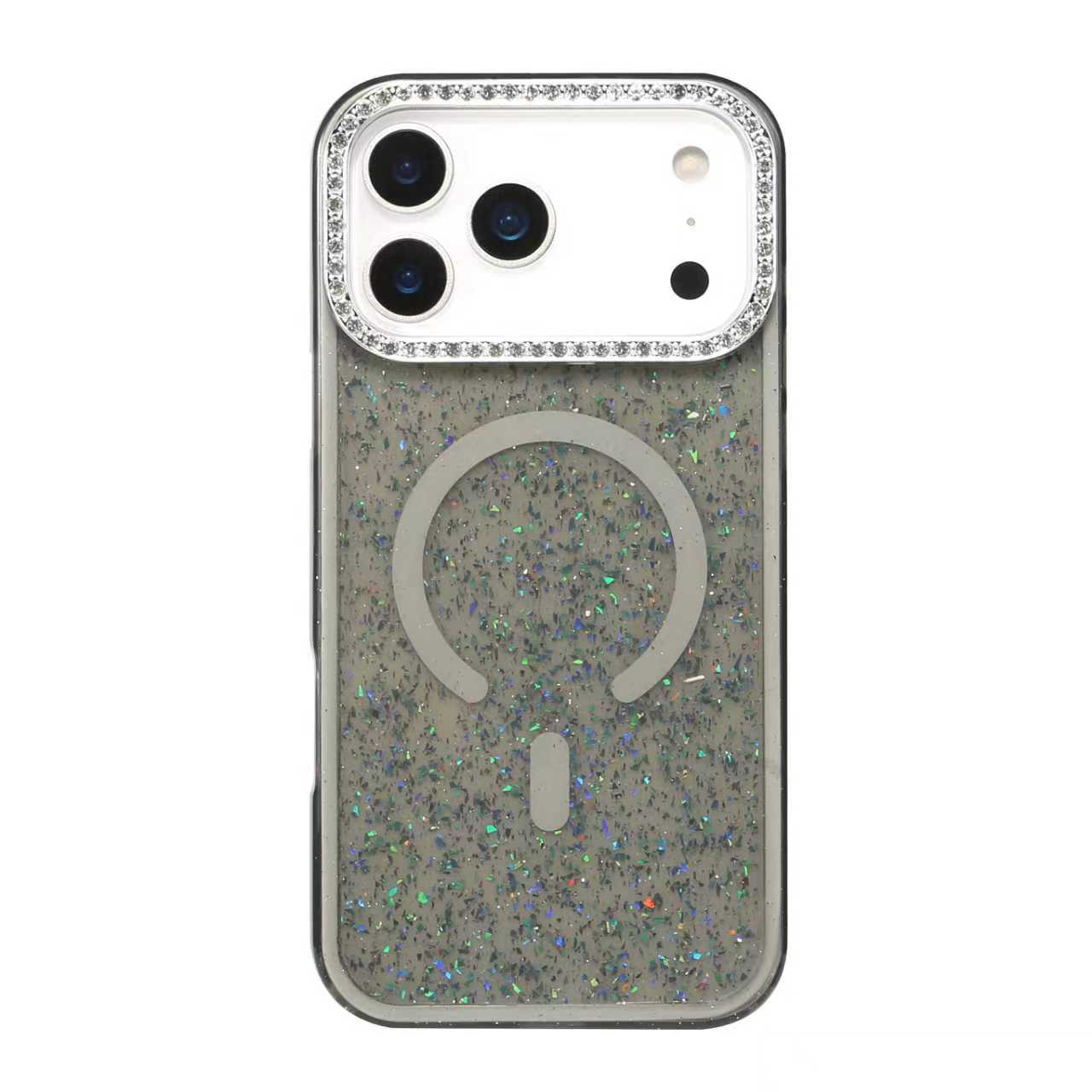 iPhone 13 / iPhone 14 Funda con Purpurina Magnética con Marco de Cámara con Diamantes