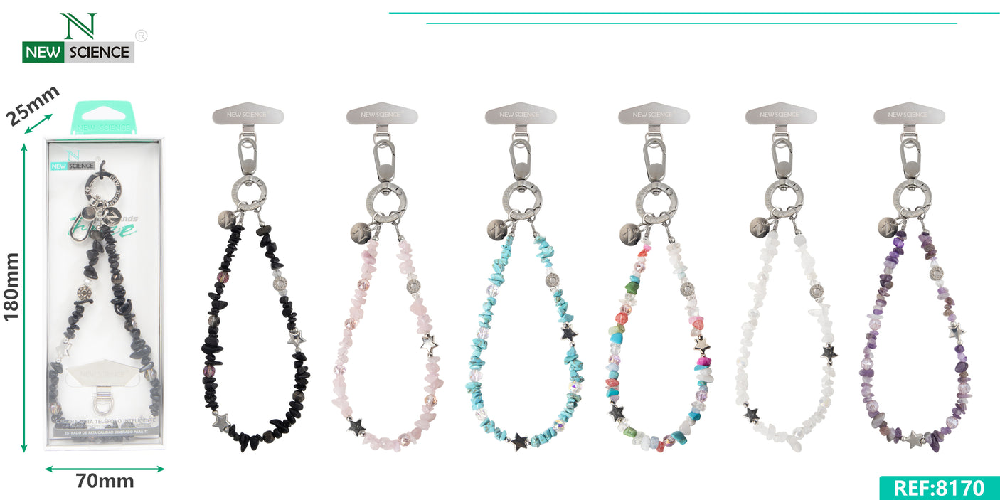 Cadena Multifuncional de 16cm para Movil con Piedras Fragmentadas y con Estrella (Pake 10 uds)