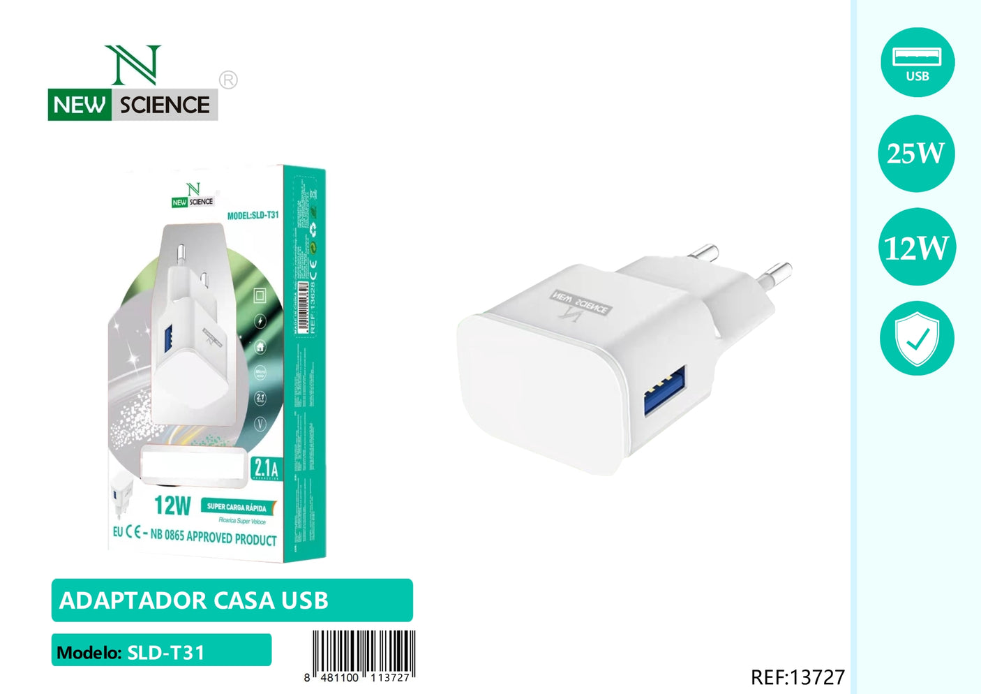 Enchufe USB 2.4A/12W SLD-T31