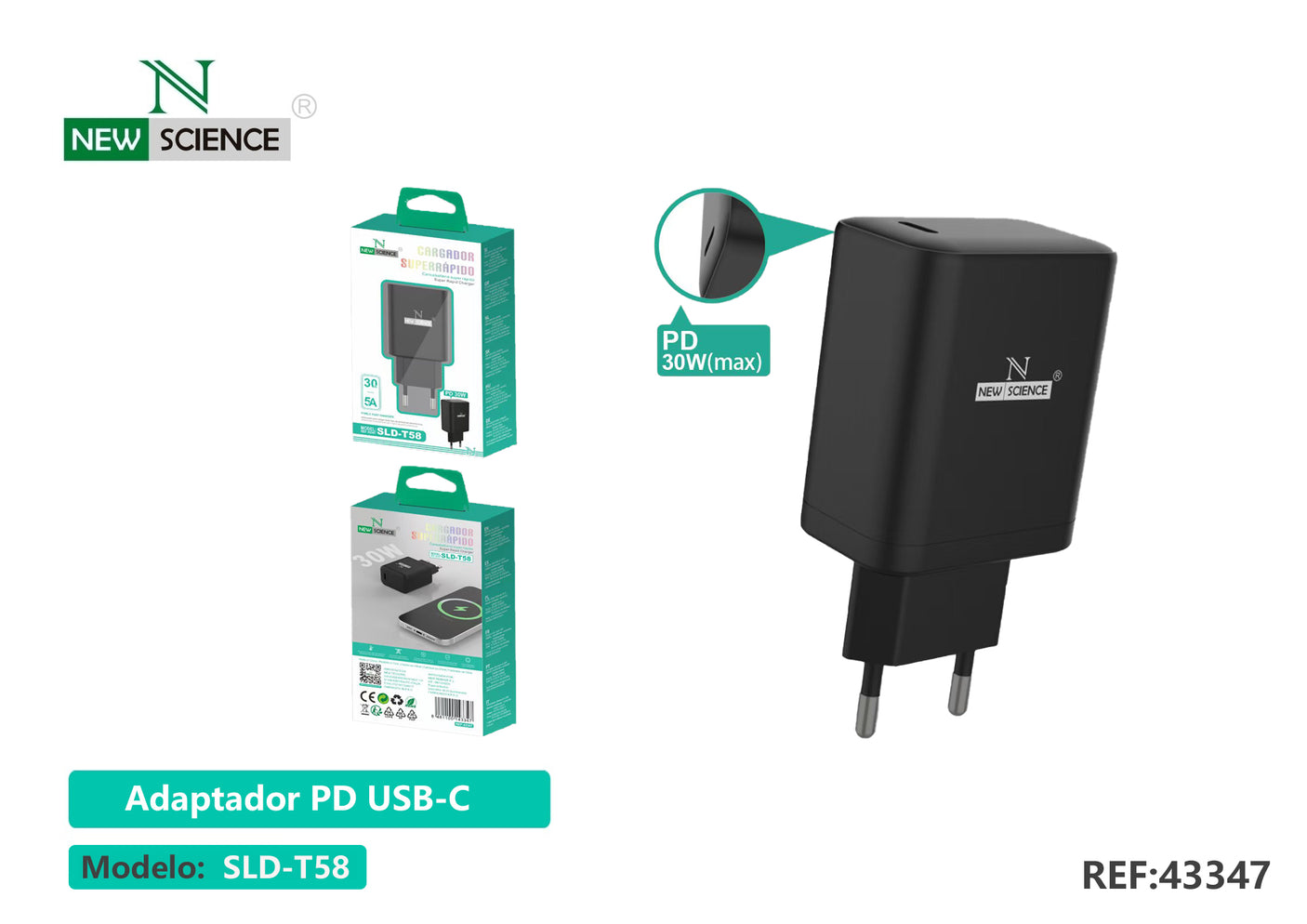 Enchufe PD USB-C 30W/5A SLD-T58