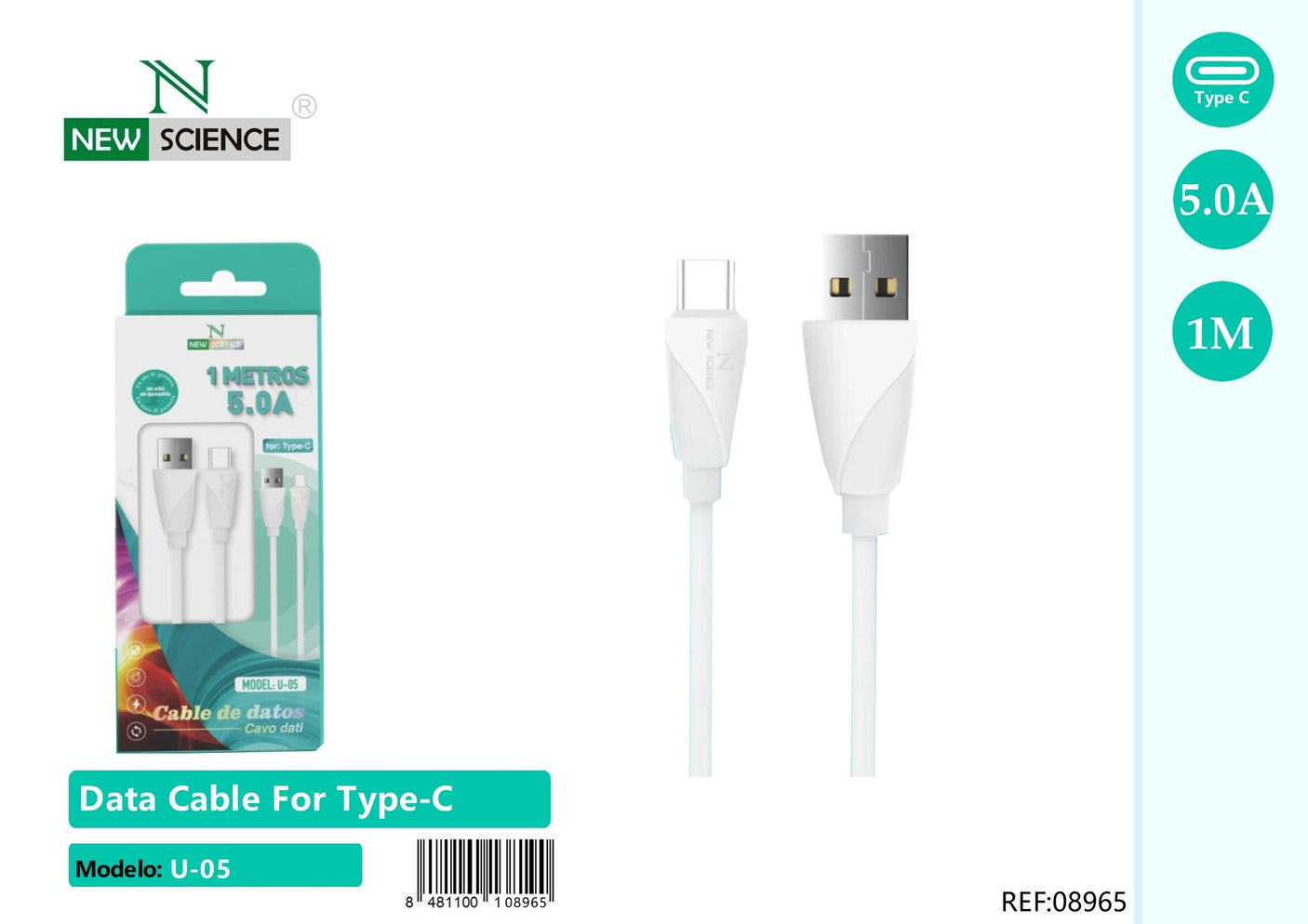 Cable USB a Type C 5A 1M U-05