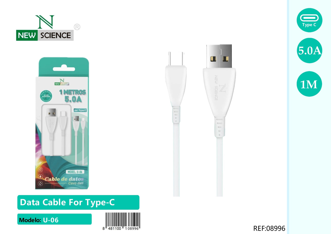Cable USB a Type C 5A 1M U-06