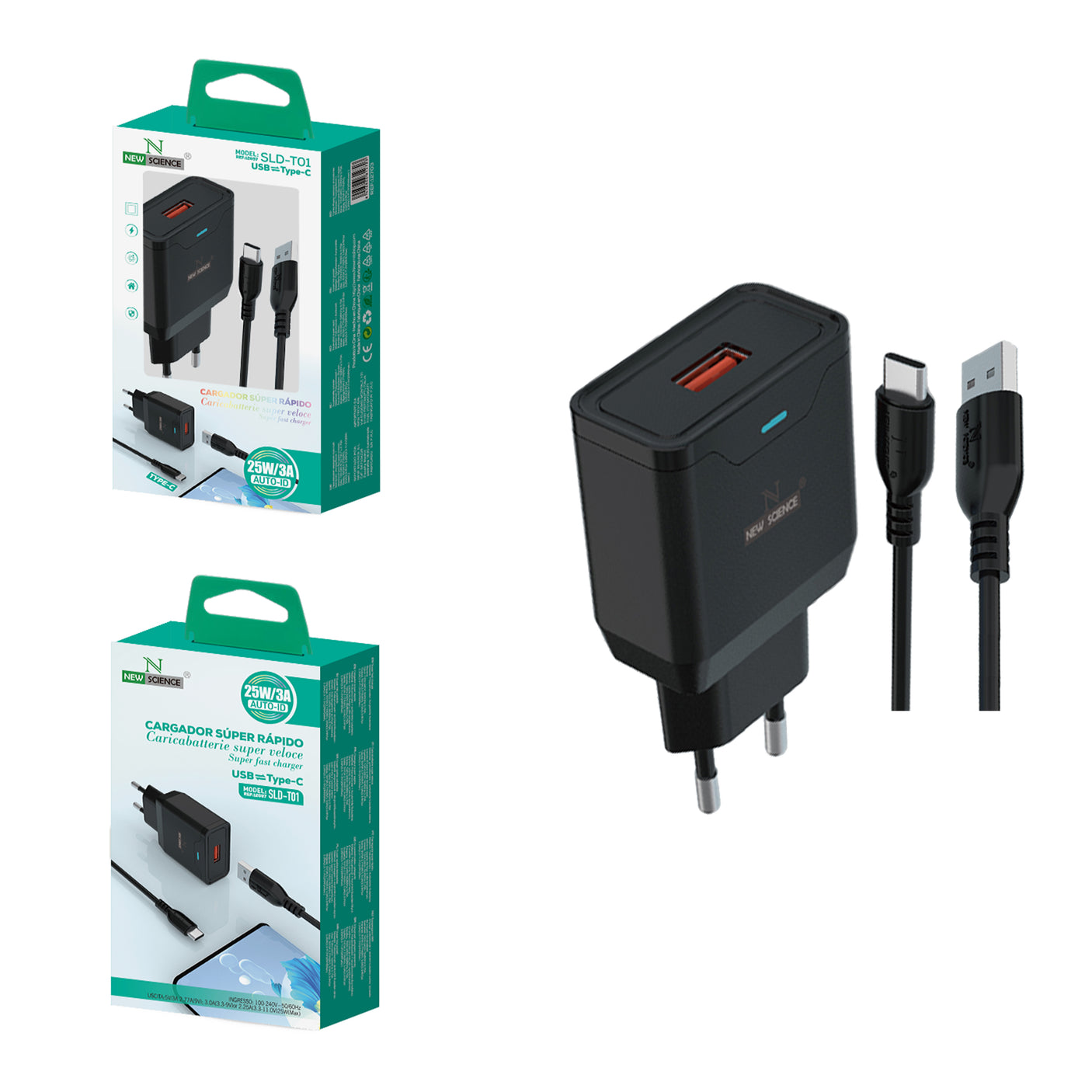 Carregador USB para Tipo C 3A 25W Super Rápido SLD-T01