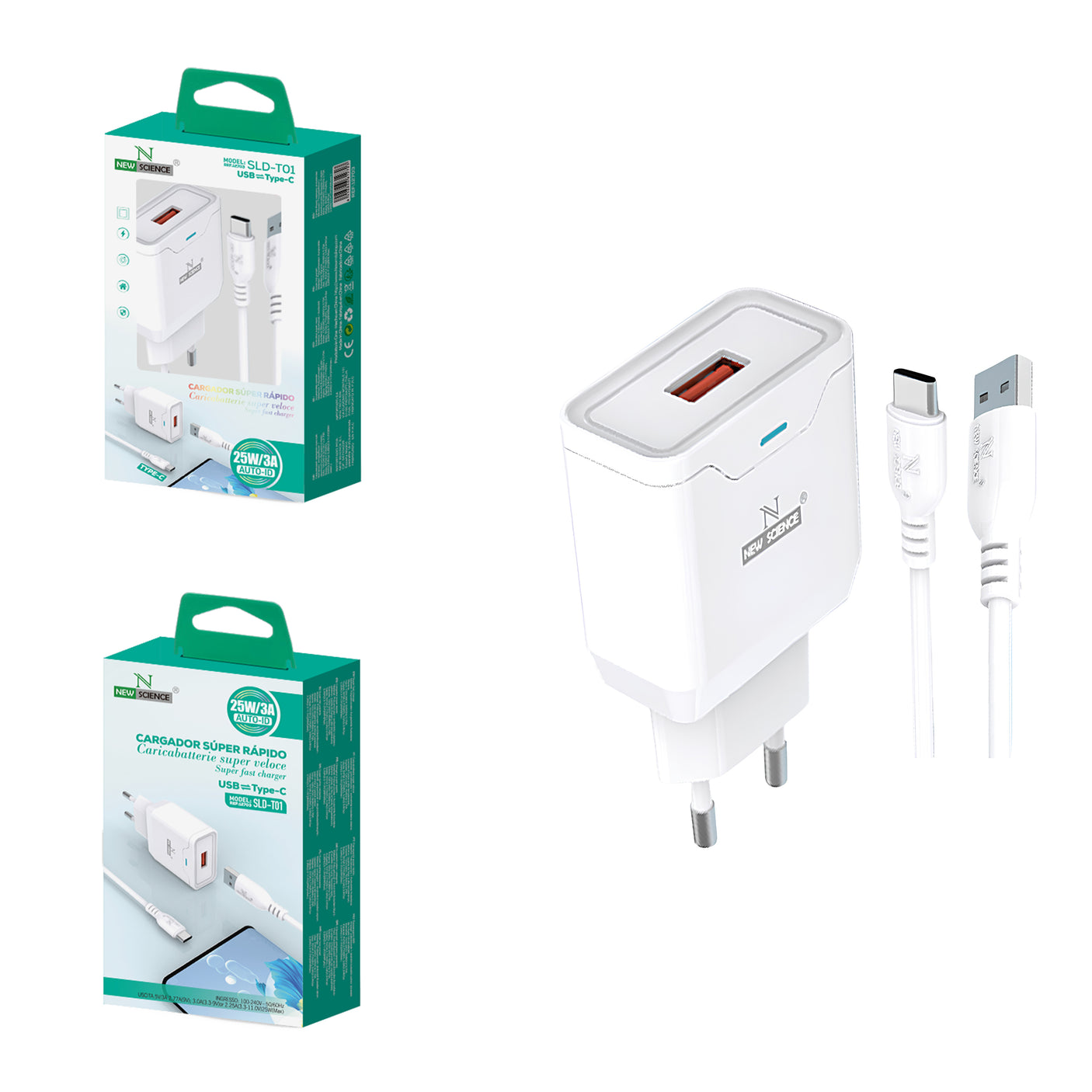 Carregador USB para Tipo C 3A 25W Super Rápido SLD-T01